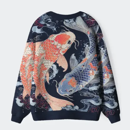 Tokyo-Tiger Two Koi Carps Ugly Cardigan Sweater