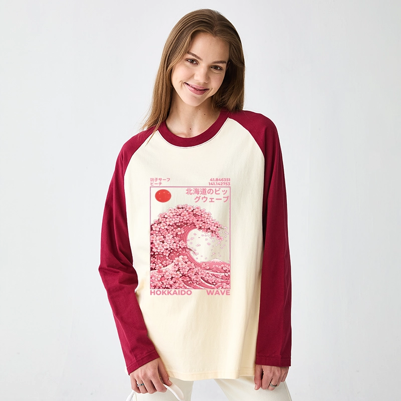 Tokyo-Tiger Sakura Wave Raglan Long Sleeve T-shirt