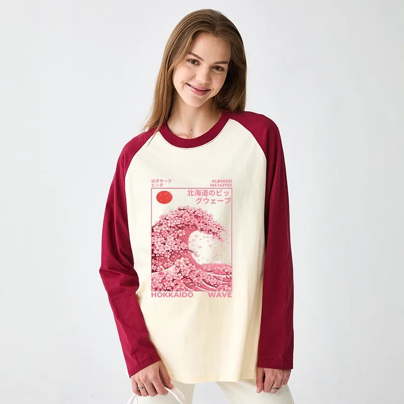 Tokyo-Tiger Sakura Wave Raglan Long Sleeve T-shirt