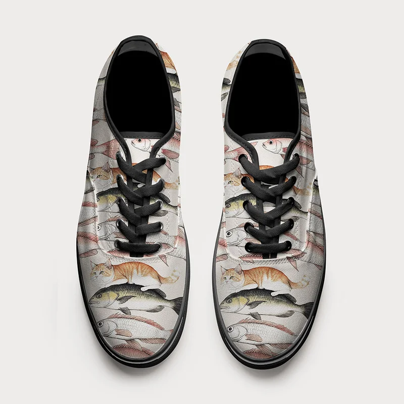 Tokyo-Tiger Funny Cat Riding On Fish Canvas Shoes