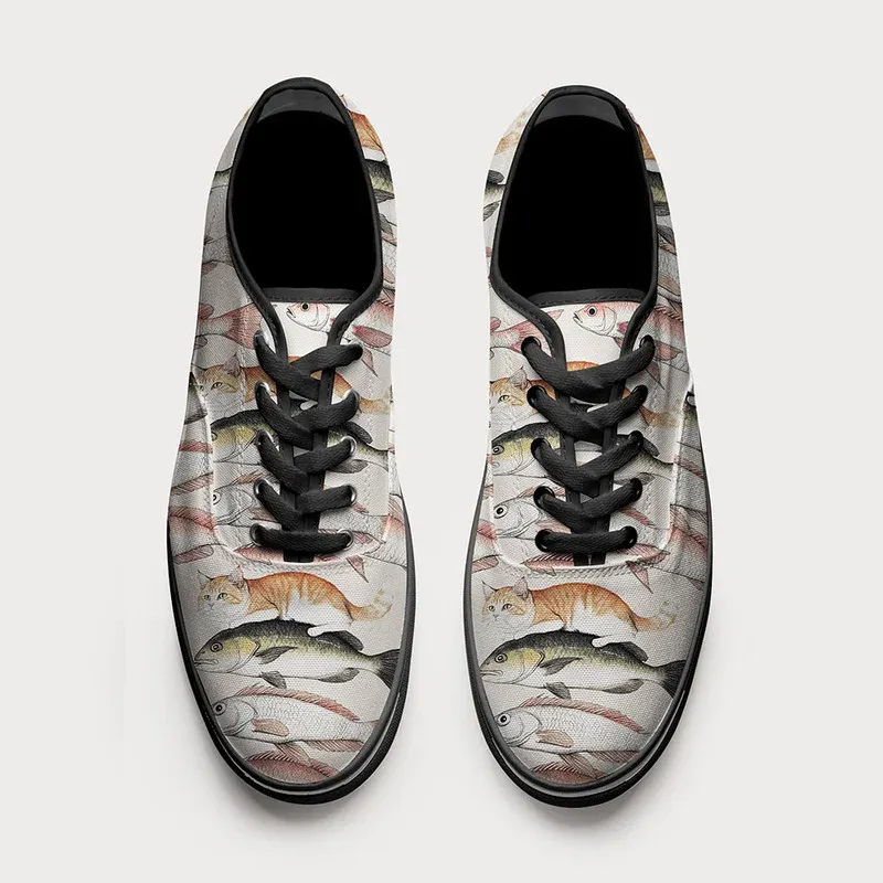 Tokyo-Tiger Funny Cat Riding On Fish Canvas Shoes