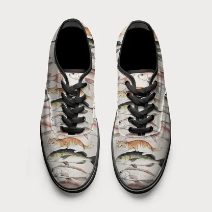 Tokyo-Tiger Funny Cat Riding On Fish Canvas Shoes