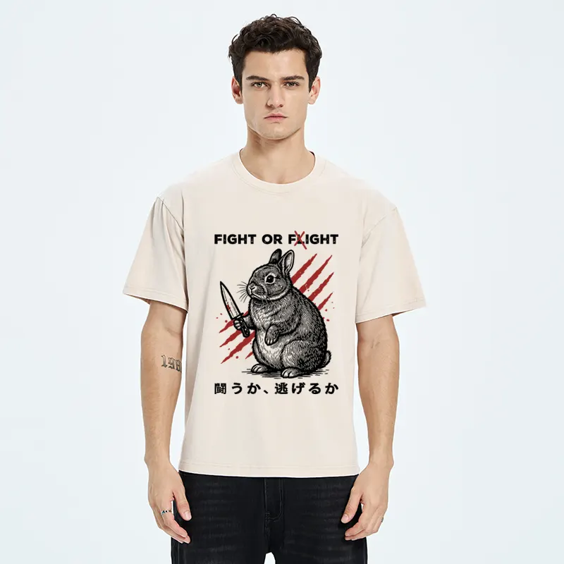 Tokyo-Tiger Funny Rabbit：Fight Or Flight Washed T-Shirt