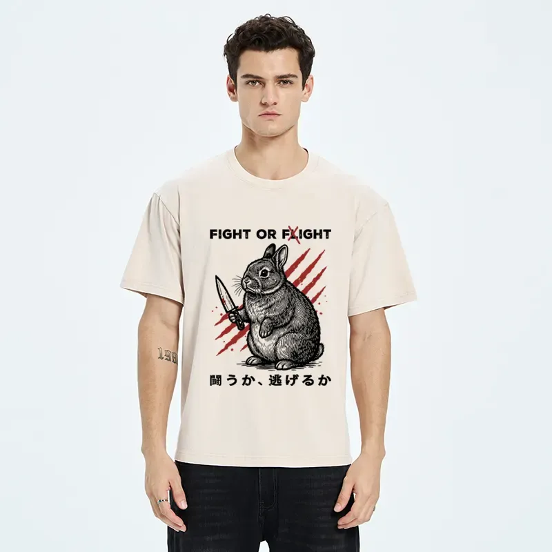 Tokyo-Tiger Funny Rabbit：Fight Or Flight Washed T-Shirt