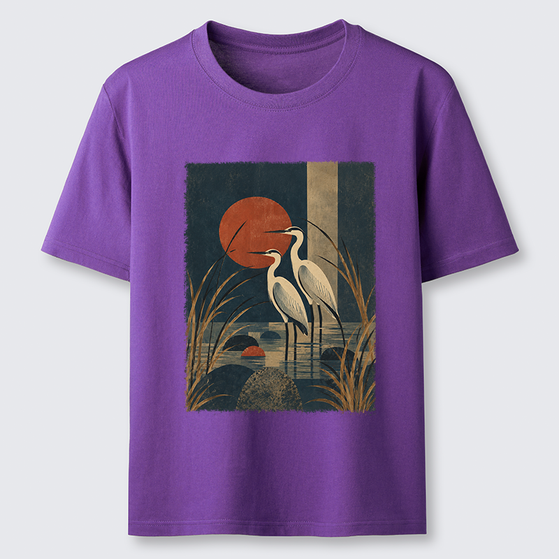 Tokyo-Tiger Japanese Herons Wetland Sunset Art Classic T-Shirt
