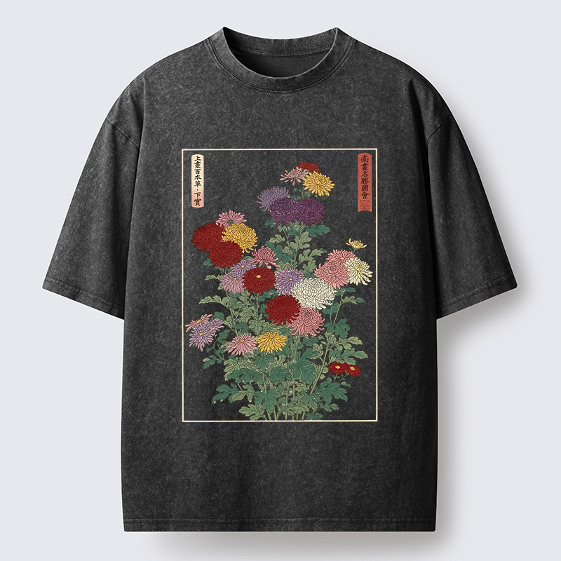 Tokyo-Tiger Traditional Bloom Print Washed T-Shirt
