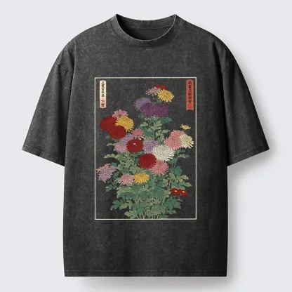 Tokyo-Tiger Traditional Bloom Print Washed T-Shirt