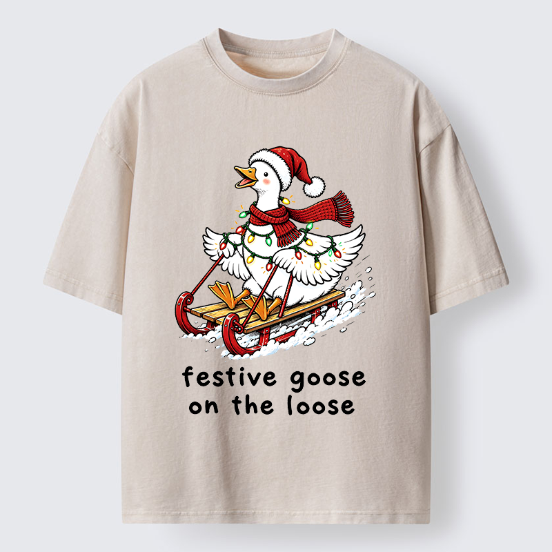 Tokyo-Tiger Funny Christmas Lights Goose Meme Washed T-Shirt