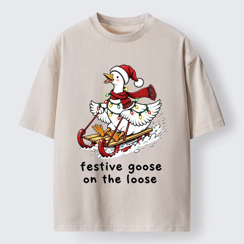 Tokyo-Tiger Funny Christmas Lights Goose Meme Washed T-Shirt