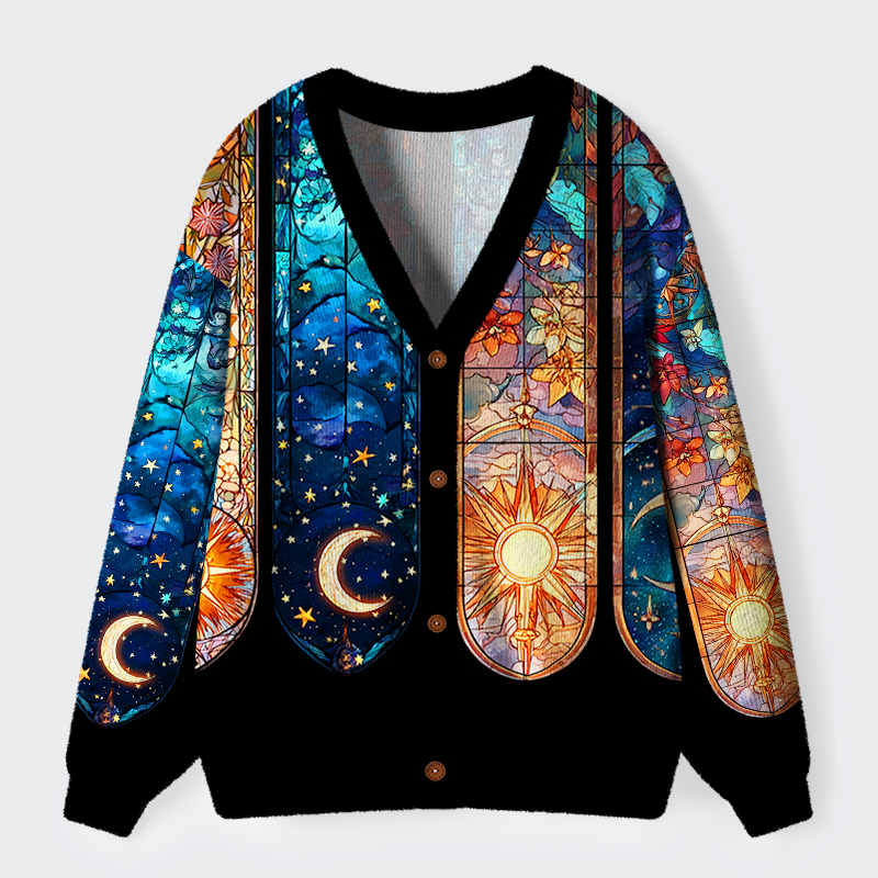 Tokyo-Tiger Sanctum of Sun, Moon, and Stars Ugly Cardigan Sweater