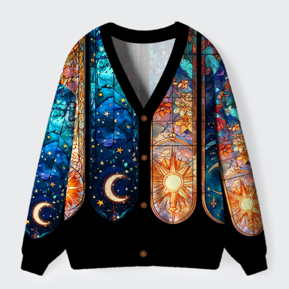 Tokyo-Tiger Sanctum of Sun, Moon, and Stars Ugly Cardigan Sweater
