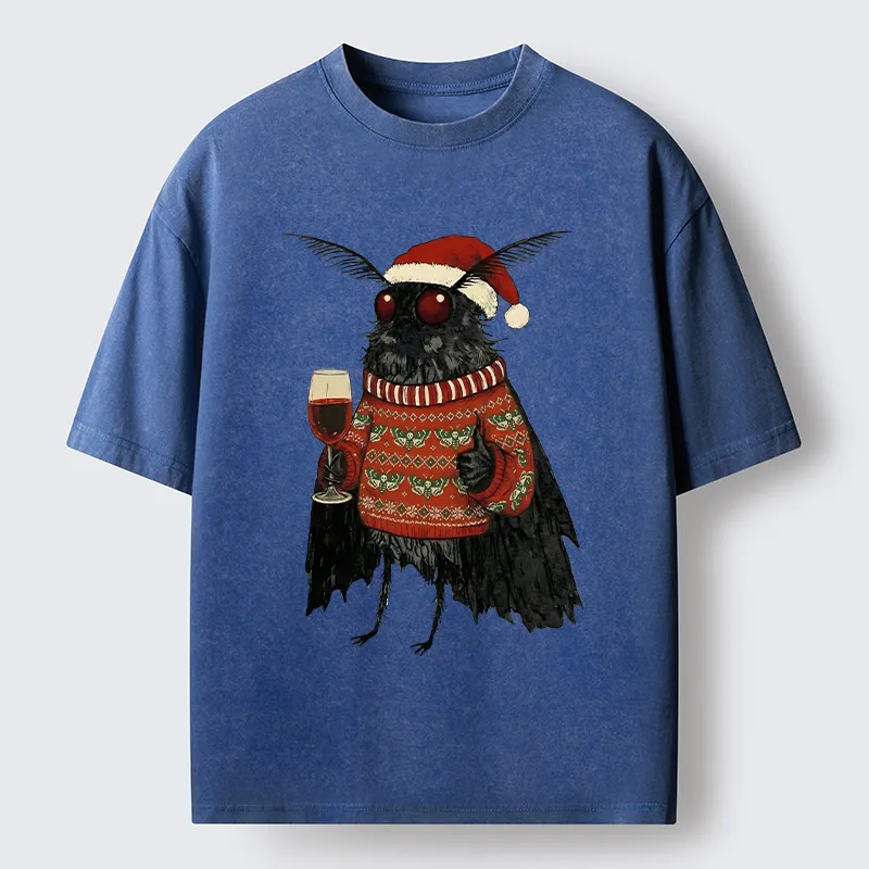 Tokyo-Tiger Christmas Mothman Wine Time Washed T-Shirt