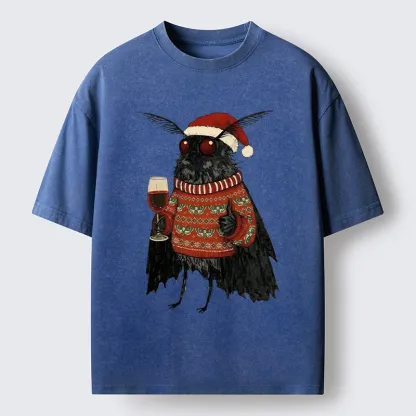 Tokyo-Tiger Christmas Mothman Wine Time Washed T-Shirt