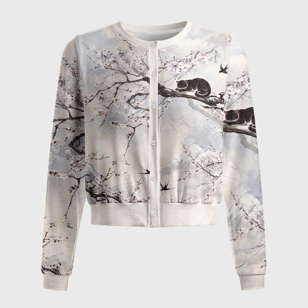 Tokyo-Tiger Oriental Ink Painting Sleeping Black Cat Women's Lightweight Cardigan
