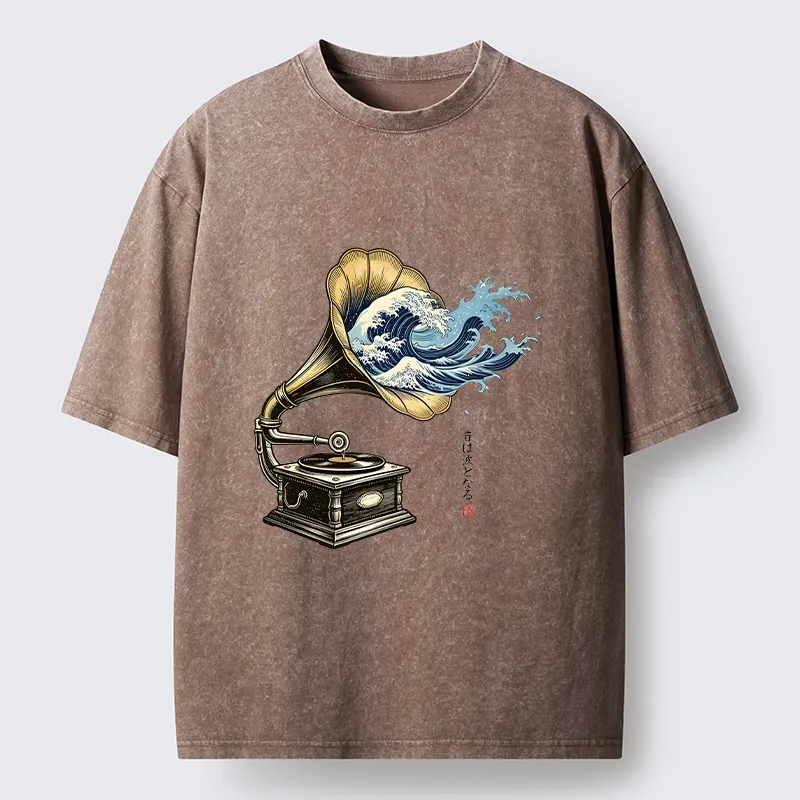Tokyo‑Tiger Funny Wave Gramophone Washed T‑Shirt