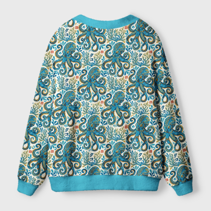 Tokyo-Tiger Mystic Octopus Waves Ugly Cardigan Sweater