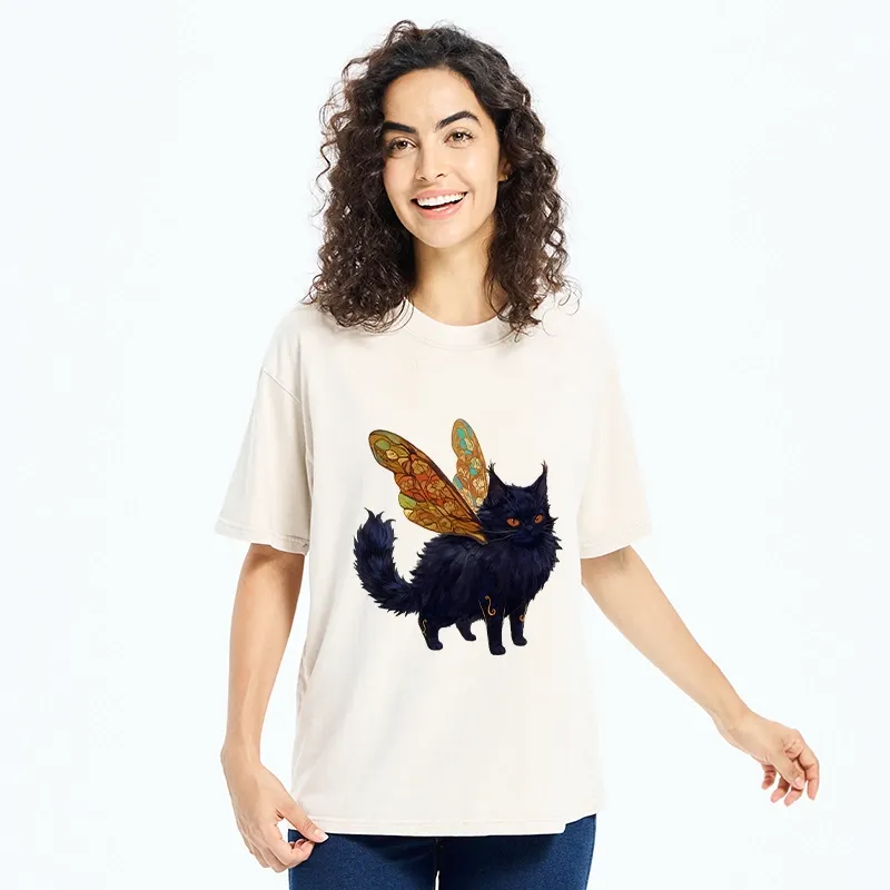 Tokyo-Tiger Funny Fairy Black Cat Art Washed T-Shirt