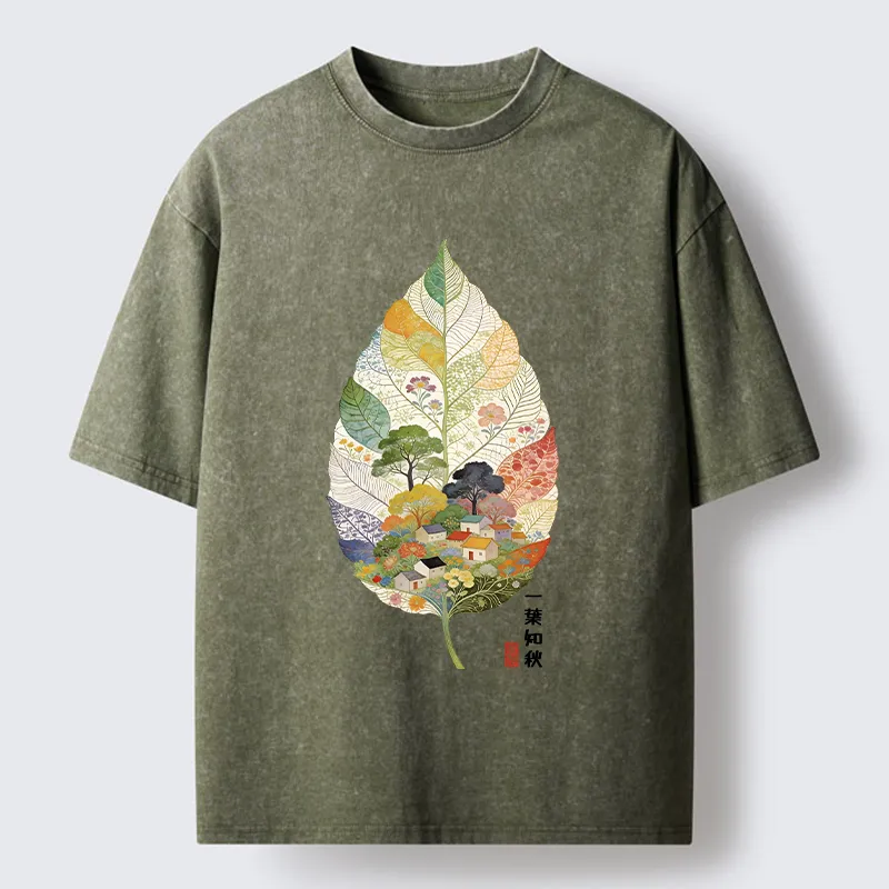 Tokyo‑Tiger Autumn Leaf Village Scenery Art Washed T‑Shirt Sale