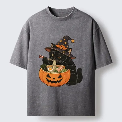 Tokyo-Tiger Witch Cat Ramen Washed T-Shirt
