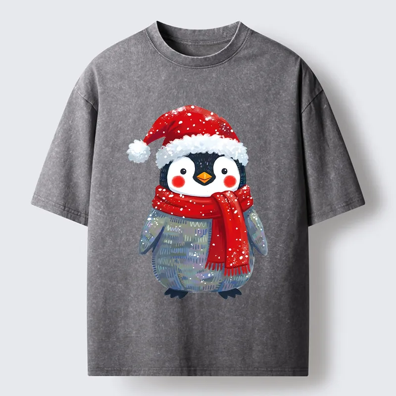 Tokyo-Tiger Cute Christmas Penguin Meme Washed T-Shirt