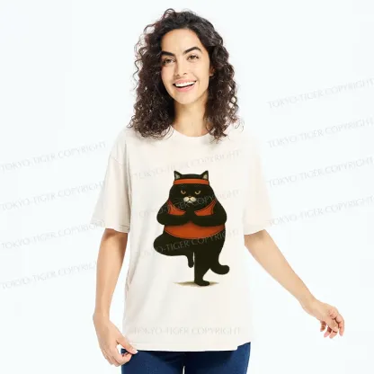 Tokyo-Tiger Black Cat Doing Yoga Washed T-Shirt