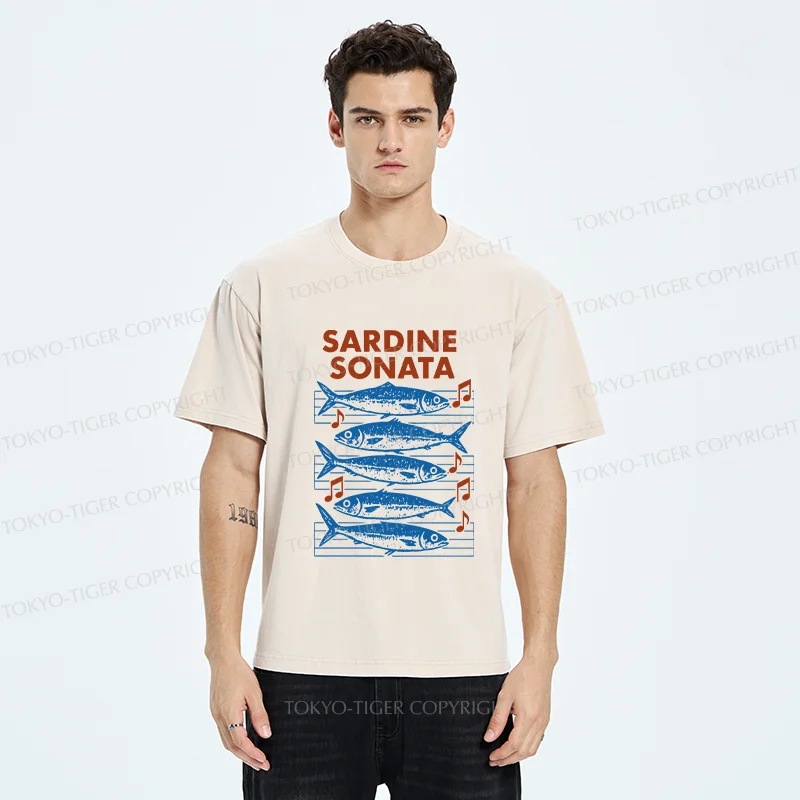 Tokyo-Tiger Sardines Sheet Music Washed T-Shirt