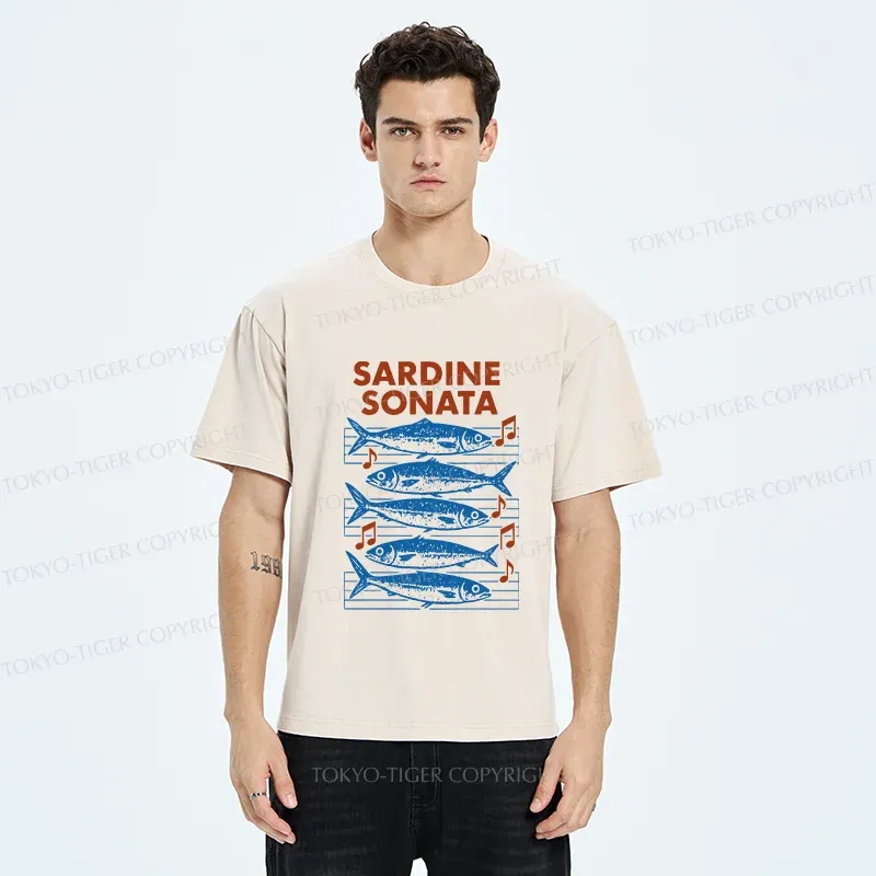 Tokyo-Tiger Sardines Sheet Music Washed T-Shirt