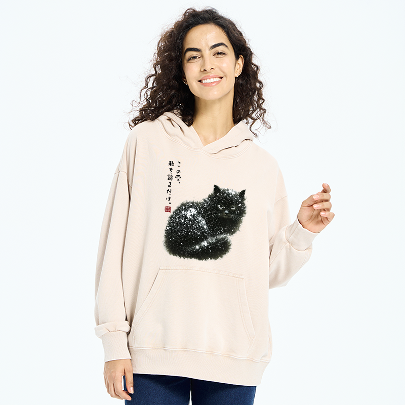 Tokyo-Tiger Black Cat Adorned by Snow Washed Hoodie