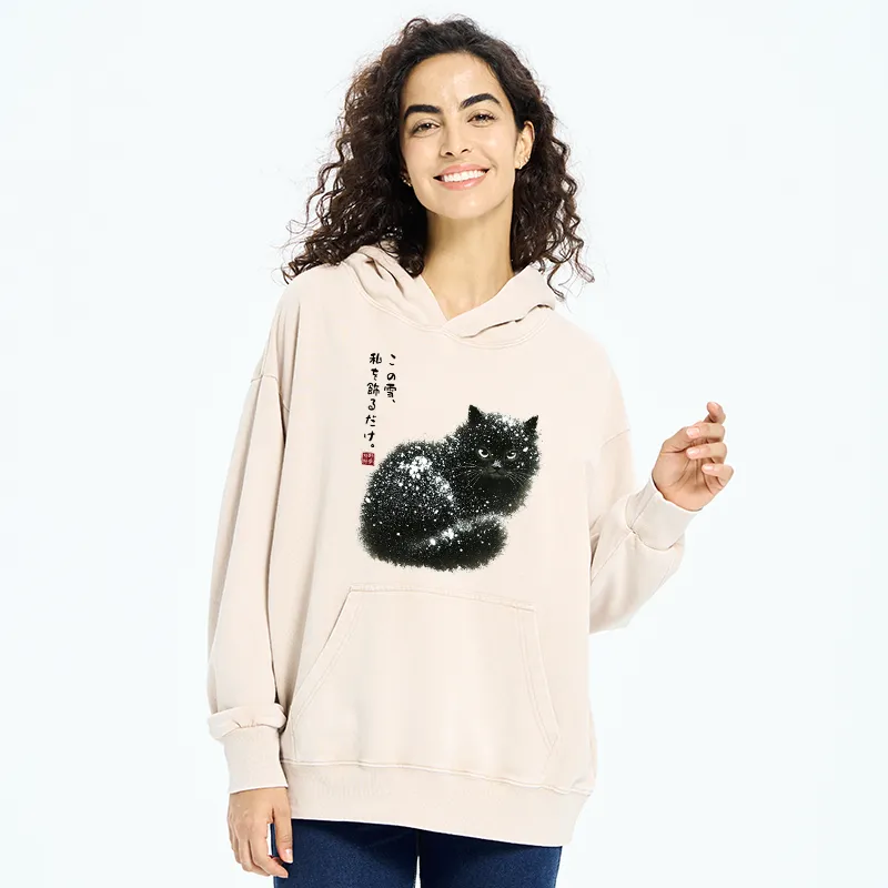 Tokyo-Tiger Black Cat Adorned by Snow Washed Hoodie