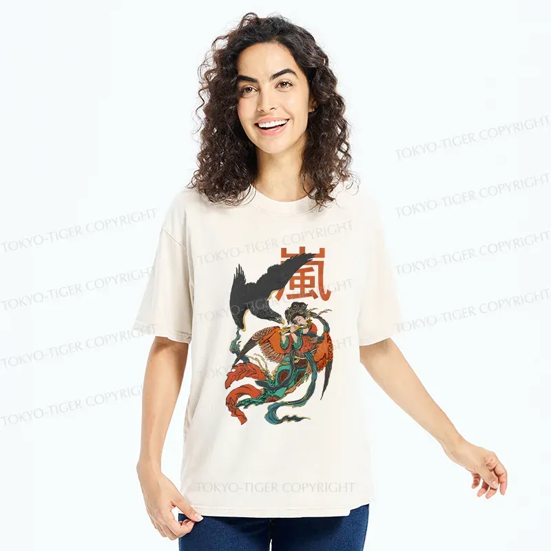 Tokyo-Tiger Japanese mural Washed T-Shirt