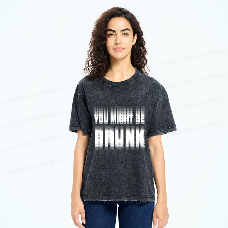 Tokyo-Tiger Drunk Text Washed T-Shirt