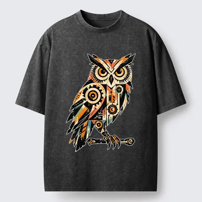 Tokyo-Tiger Mechanic Gear Art Owl Washed T-Shirt
