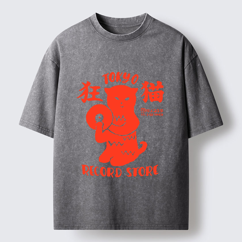 Tokyo-Tiger Wild Cat Vinyl Art Washed T-Shirt
