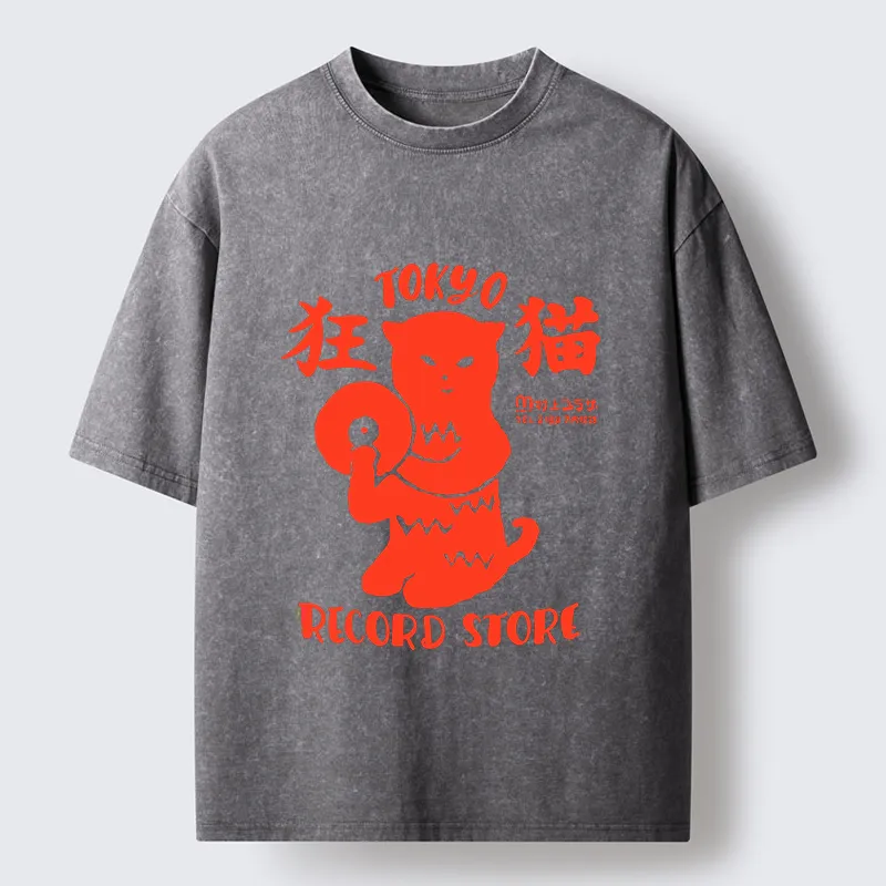 Tokyo-Tiger Wild Cat Vinyl Art Washed T-Shirt