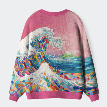 Tokyo-Tiger Colorful Prismatic Wave Ugly Cardigan Sweater