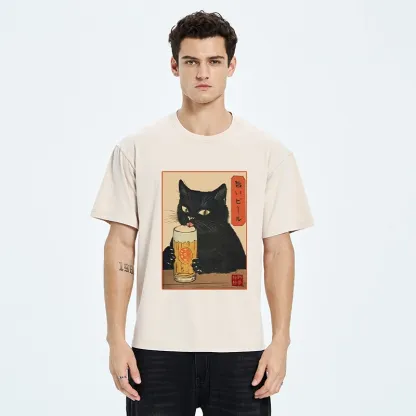 Tokyo-Tiger Cat Holding A Glass Of Beer Washed T-Shirt