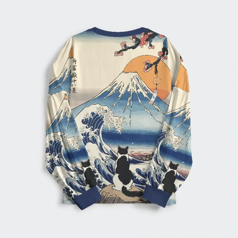 Tokyo-Tiger Cat Looking At The Great Wave Family Pajama Sets