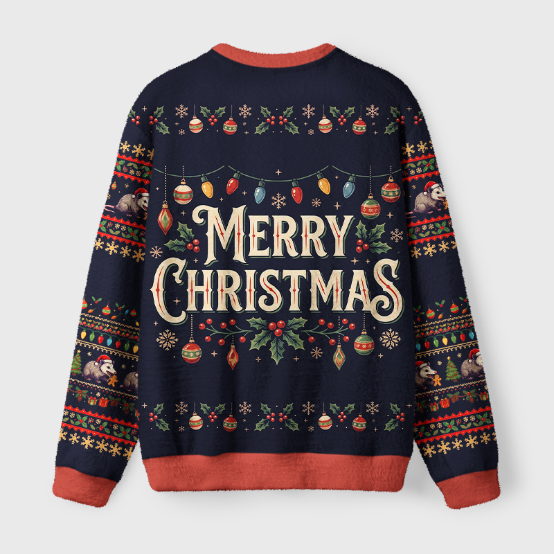 Tokyo-Tiger Therapy Is Not Enough Opossum Fuzzy Christmas Ugly Sweatshirt