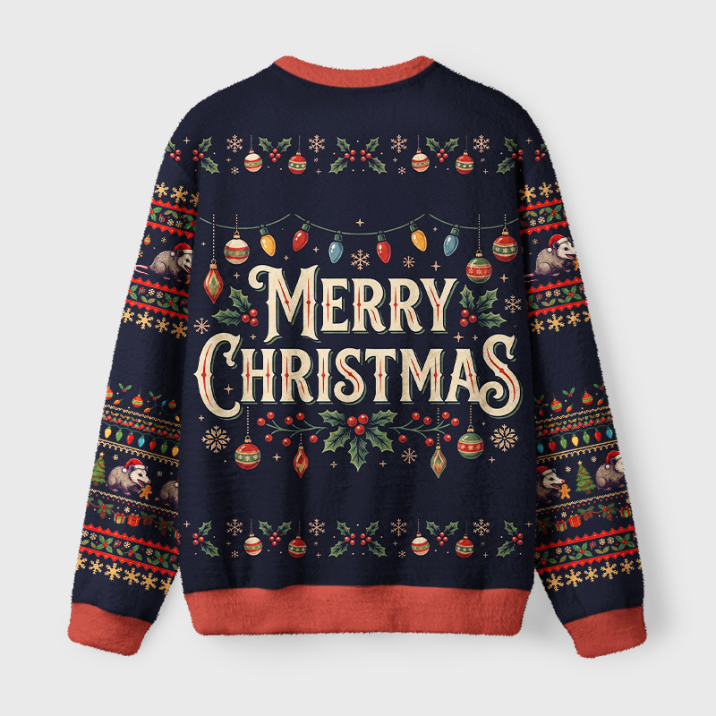 Tokyo-Tiger Therapy Is Not Enough Opossum Fuzzy Christmas Ugly Sweatshirt
