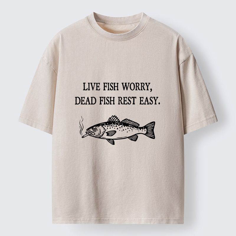Tokyo-Tiger Live Fish Worry Dead Fish Rest Washed T-Shirt
