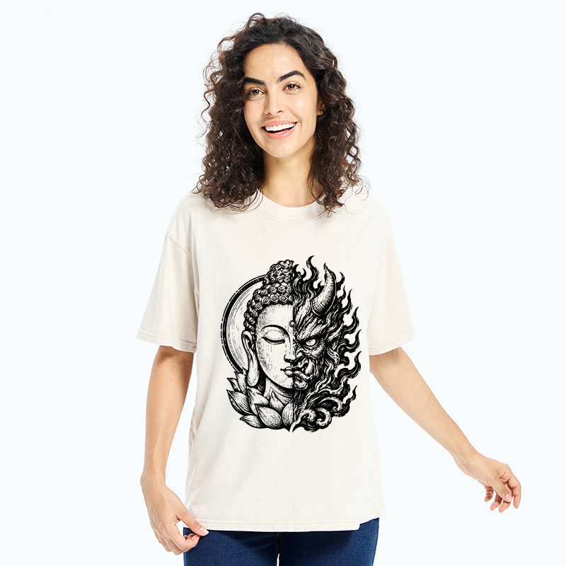 Tokyo-Tiger Half Buddha Half Demon Washed T-Shirt