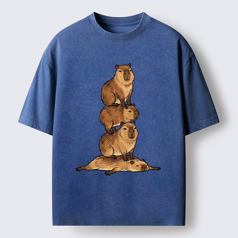 Tokyo-Tiger Chill Stack Capybara Meme Washed T-Shirt