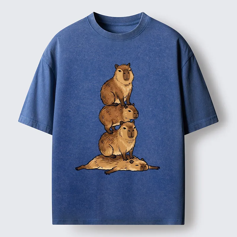Tokyo-Tiger Chill Stack Capybara Meme Washed T-Shirt