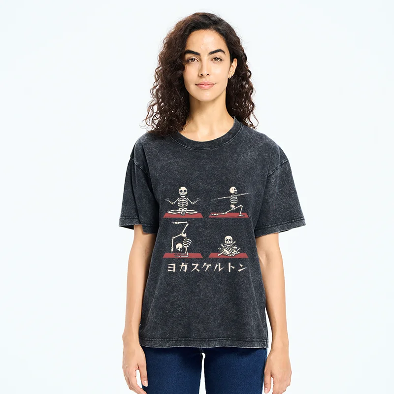 Tokyo-Tiger Skeleton Doing Yoga Washed T-Shirt