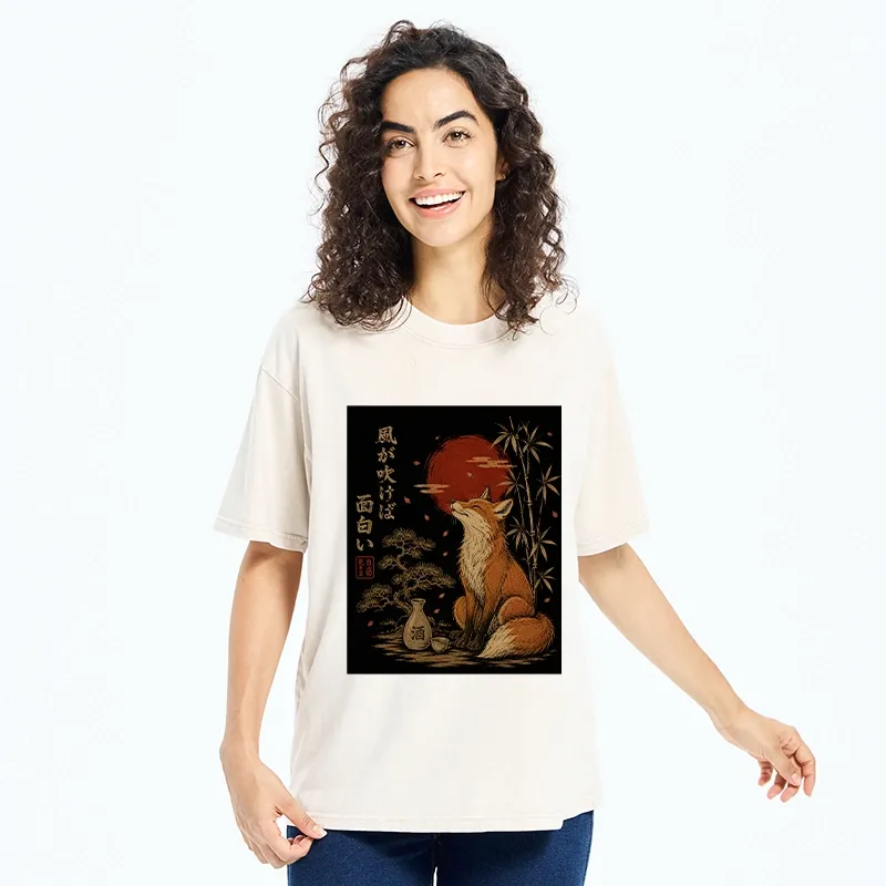 Tokyo-Tiger Zen Fox Enjoying The Night Air Washed T-Shirt