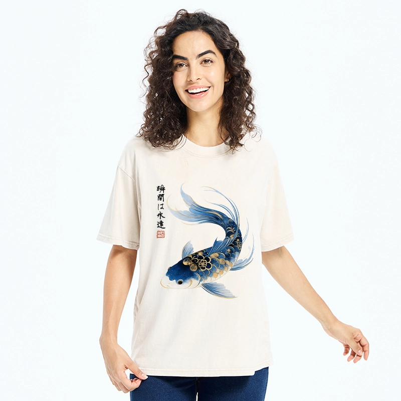 Tokyo-Tiger Elegant Koi Fish Watercolor Art Washed T-Shirt