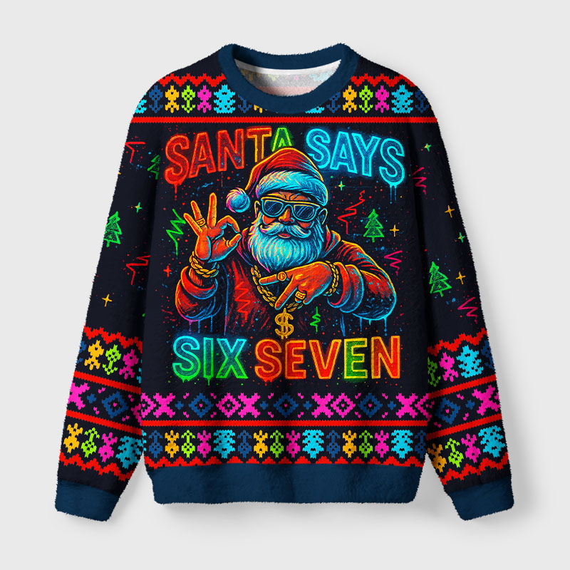 Tokyo-Tiger Santa Says Six Seven Fuzzy Christmas Ugly Sweatshirt