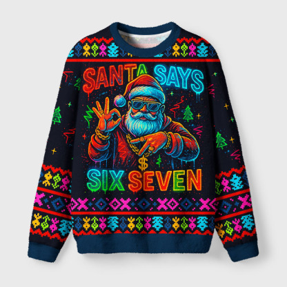 Tokyo-Tiger Santa Says Six Seven Fuzzy Christmas Ugly Sweatshirt