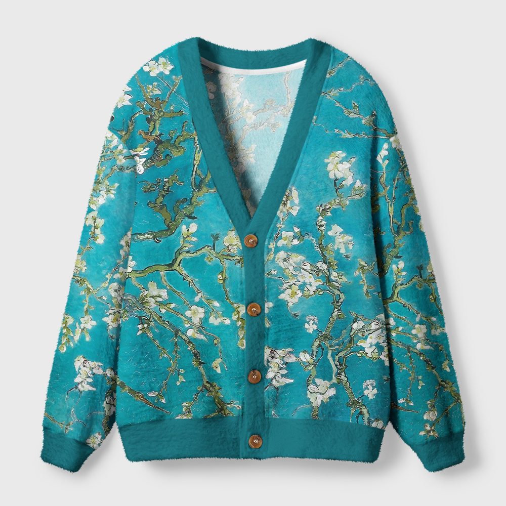 Tokyo-Tiger Blossoming Almond Tree Ugly Cardigan Sweater