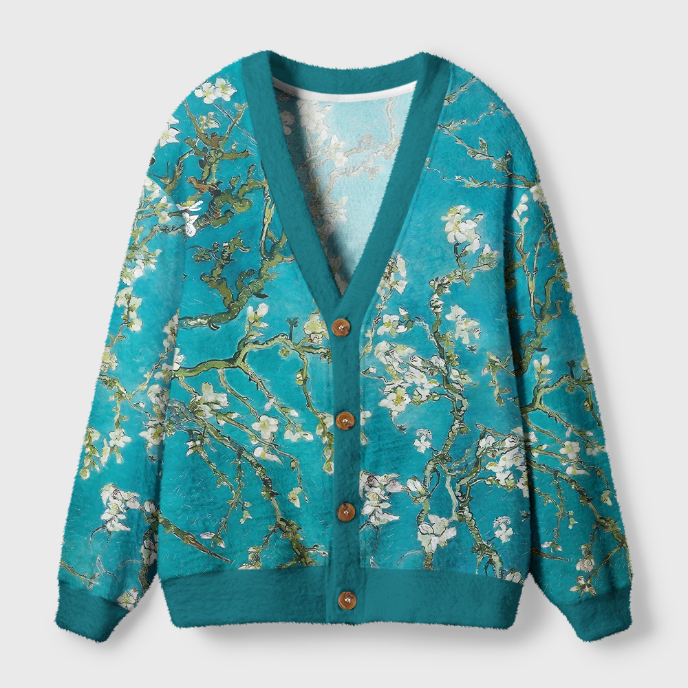 Tokyo-Tiger Blossoming Almond Tree Ugly Cardigan Sweater